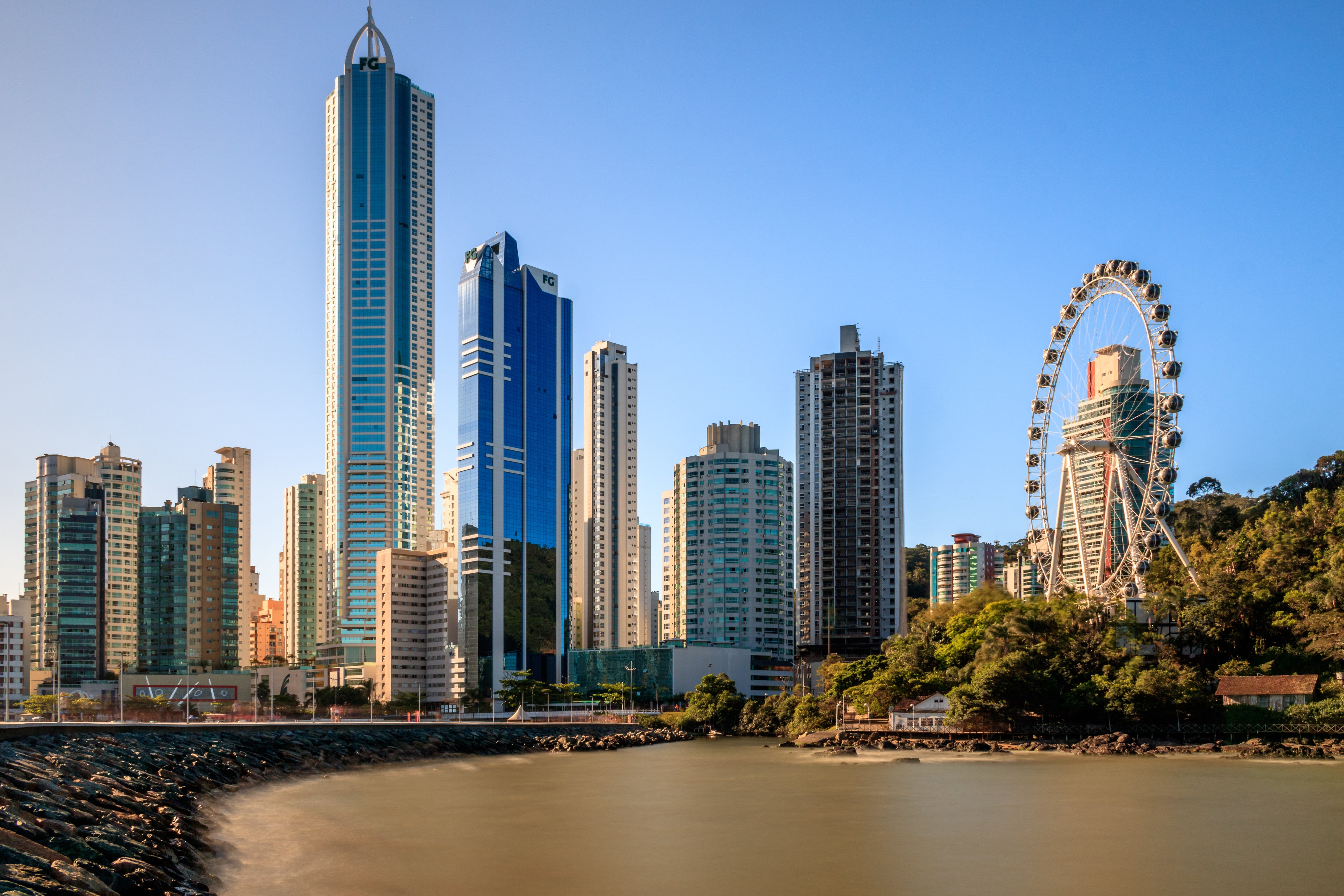 Cityscape with a ferris wheel